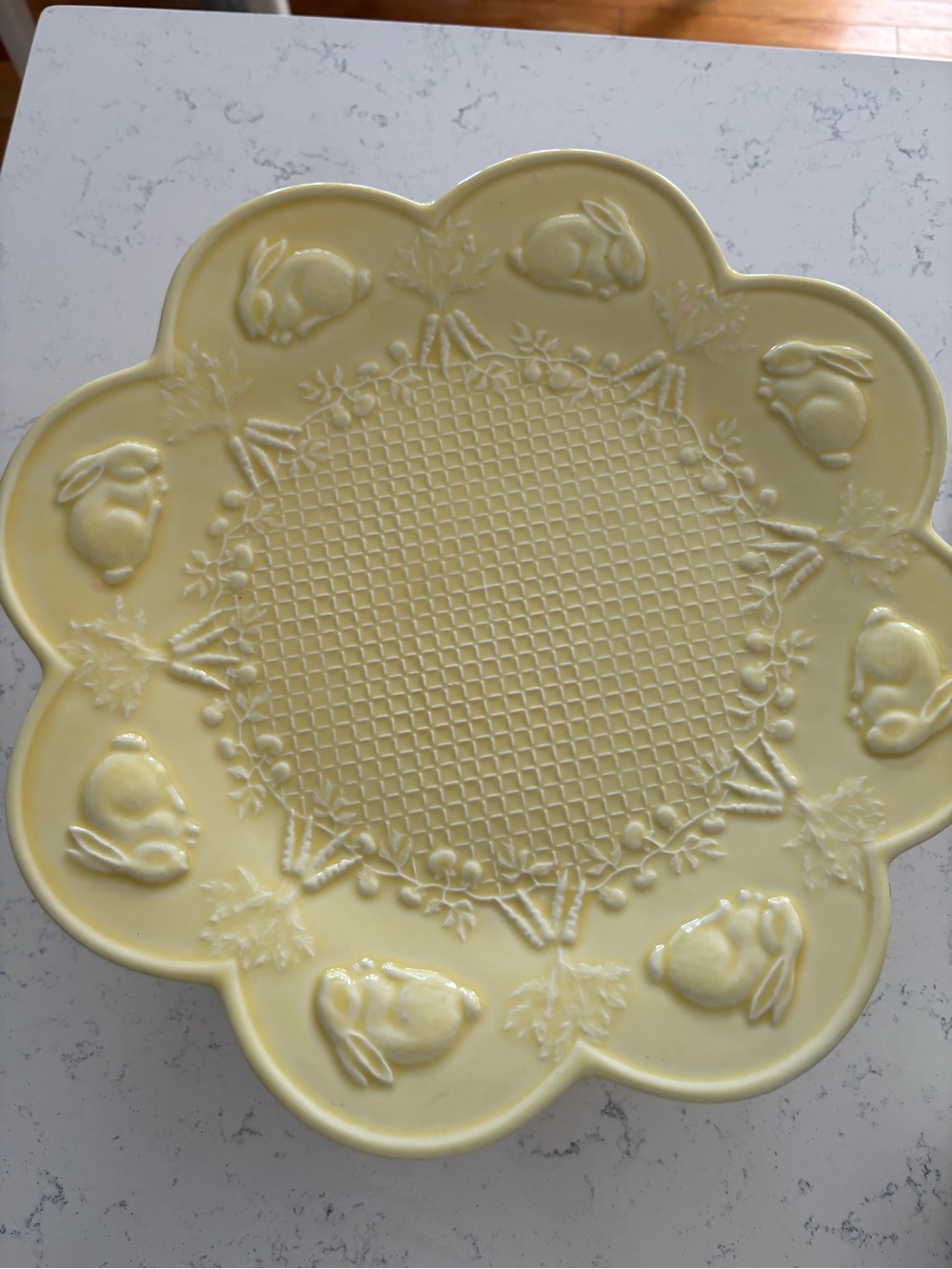 Bordallo Pinheiro Yellow Rabbit Cake Stand